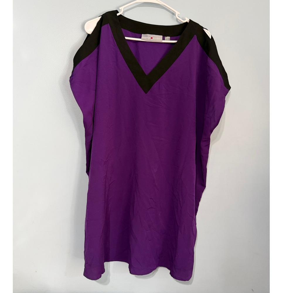 Avenue Studio Women's Plus Size 18/20 Purple Black V-Neck Dolman Tunic Blouse